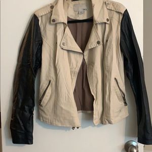 Khaki and leather zip up spring jacket